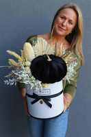 Velurowa Dynia Blackolia, jesienny flowerbox z suszem