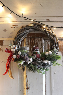 świąteczny wianek Ptaszek w Czapce, rozp.35cm 