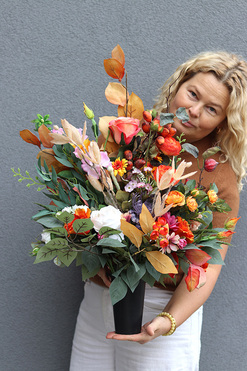 Jesienna Baśń, bukiet nagrobny we wkładzie do wazonu, dł.50cm