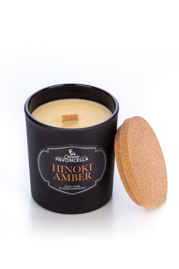 Hinoki Amber, sojowo-kokosowa świeca zapachowa w szkle