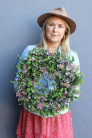 Zielone Liście B, wysokiej jakości sztuczny wianek na drzwi, śr.42cm