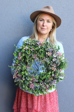 OD RĘKI Zielone Liście B, wysokiej jakości sztuczny wianek na drzwi, śr.42cm 