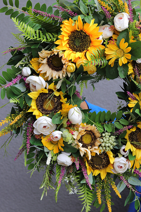 Słoneczniki, wysokiej jakości wieniec jesienny, śr.50cm