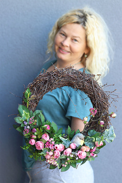 Florena Bird Pink, wianek dekoracyjny z ptaszkiem, rozp.36cm