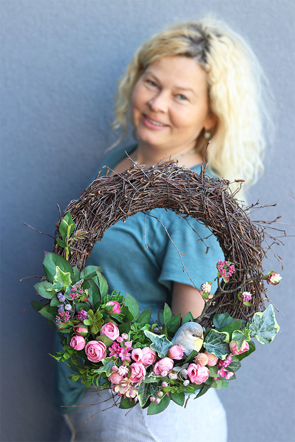 Florena Bird Pink, wianek dekoracyjny z ptaszkiem