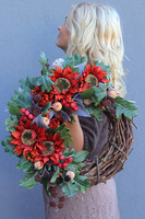 Słonecznikowo, ozdobny wianek jesienny, śr.42cm