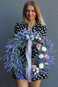 Lawendowa Symetria, wianek na drzwi, śr.52cm  