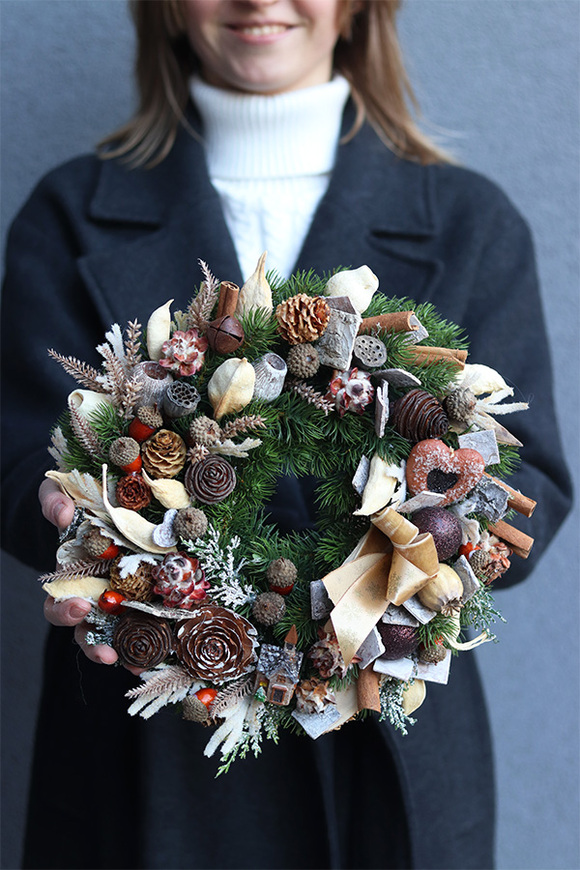 Zimowa Noc, wysokiej jakości świąteczny wianek, śr.29cm