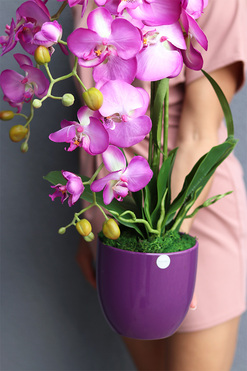 Fuksja Nemia Violet, sztuczny storczyk w fioletowej doniczce, wys.59cm   