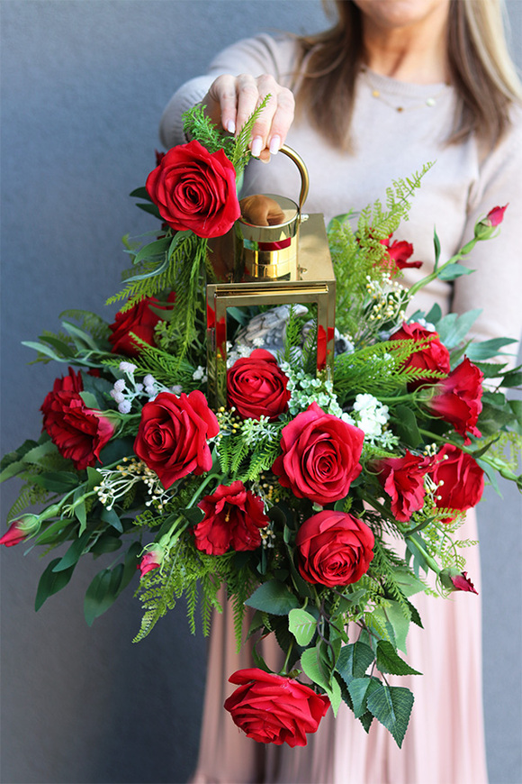 Angelo Garden Rubin Gold, lampion nagrobny z kwiatami