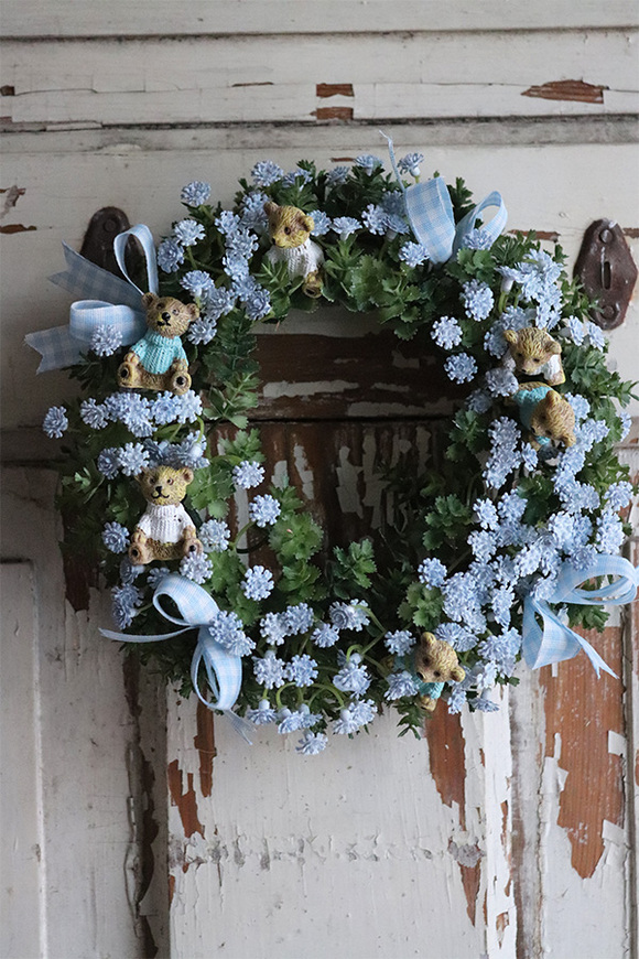 dekoracyjny wianek, Misiowe Błękity, śr.18cm