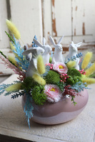 bajkowy stroik wielkanocny, Easter Bunnies, wym.23x32cm