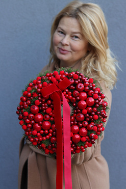 Karminowa Ekspresja, świąteczny wianek dekoracyjny, śr.27cm