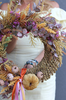 Jesienne Powroty, asymetryczny jesienny wianek na drzwi, śr.44cm