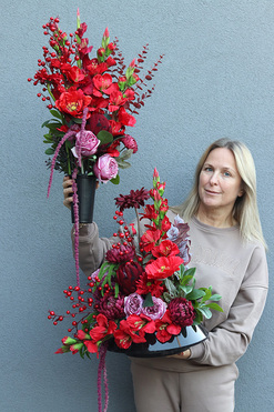 Czerwona Poświata, zestaw dekoracji nagrobnych, kompozycja + bukiet