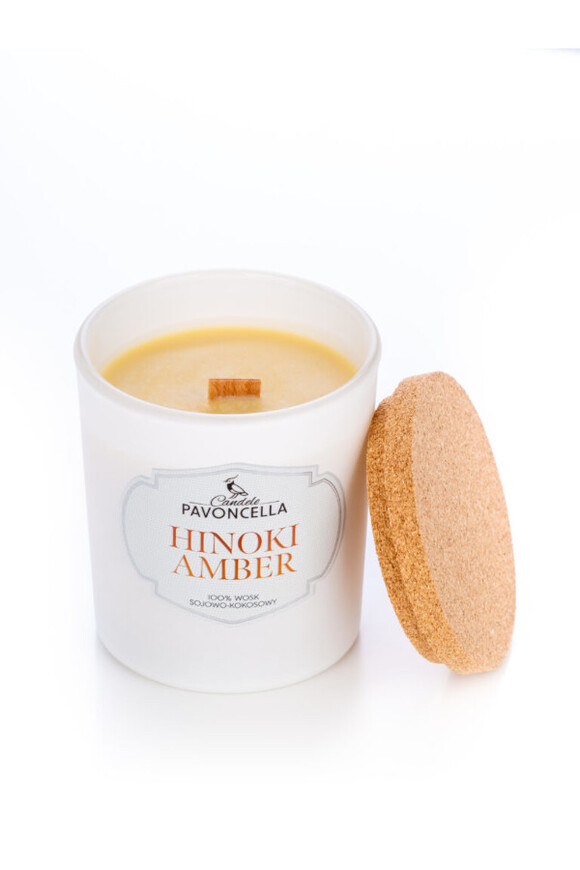Hinoki Amber, sojowo-kokosowa świeca zapachowa w szkle