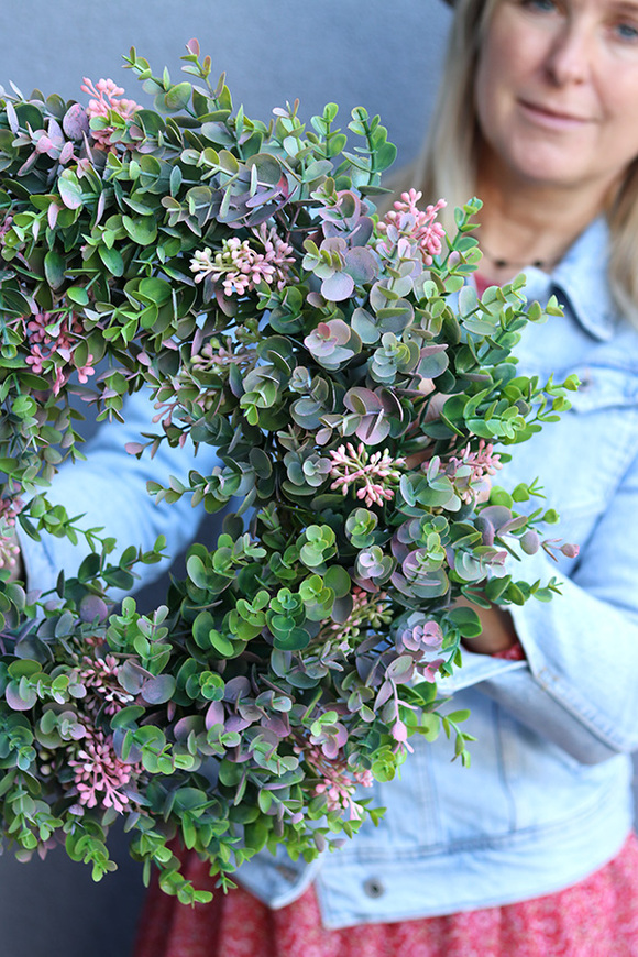 Zielone Liście B, wysokiej jakości sztuczny wianek na drzwi, śr.42cm