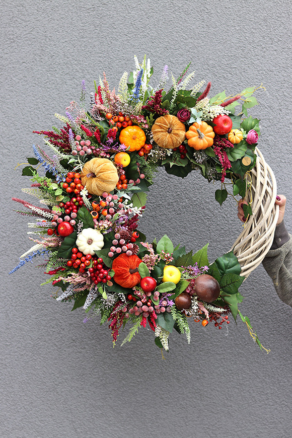 Jesienna Pora asymetryczny wianek jesienny, rozp.60cm