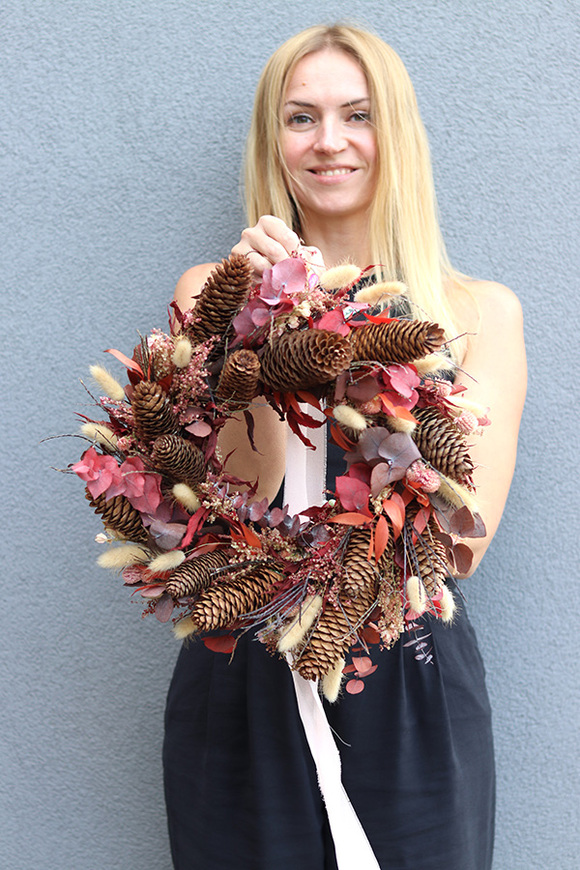 Boho Nickle, dekoracyjny wianek ze stabilizowanych roślin, śr.35cm