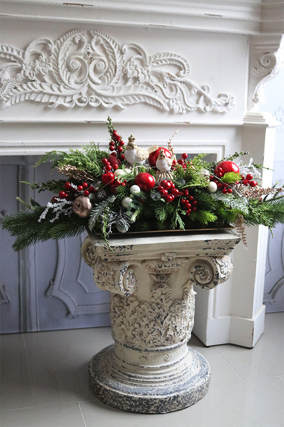 Ptaki w Parku, świąteczny stroik LED na tacce