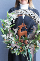 zimowy wianek z reniferem Ren Dekor, śr.47cm