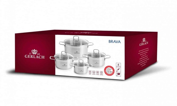 Brava, komplet stalowych garnków, 8 elementów