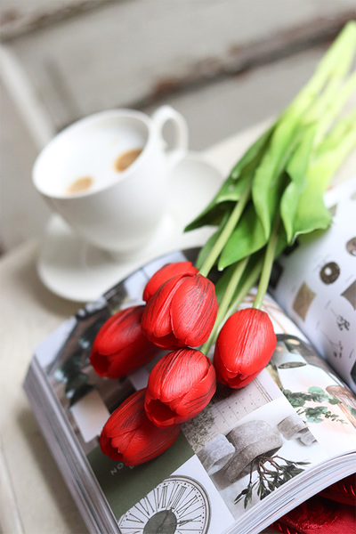 bukiet tulipanów silikonowych, Marzia Red, 6szt. dł.40cm