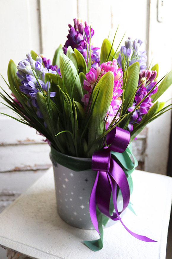 Hiacynty, flowerbox z barwnymi kwiatami, wys.36cm