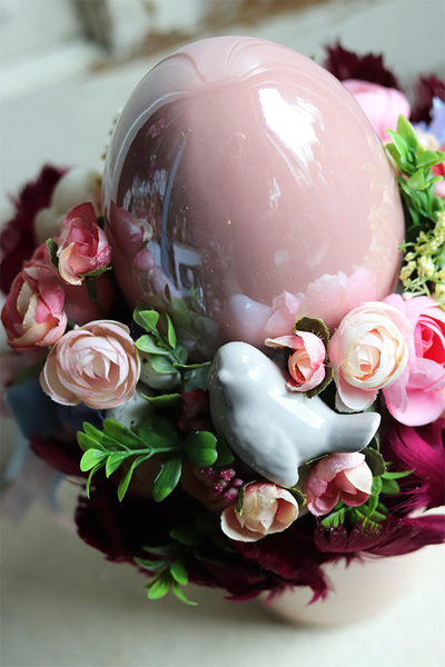 Pióra Pastellove, Fuchsia 2, wielkanocny stroik w naczyniu, wys.32cm