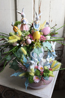 bajkowy stroik wielkanocny, Easter Bunnies, wym.23x32cm