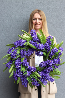 Hiacynty Fiolet, wiosenny wianek z hiacyntami, śr.60cm