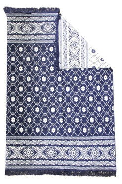 Retro Blue, miękki koc z frędzlami, wym.150x200cm