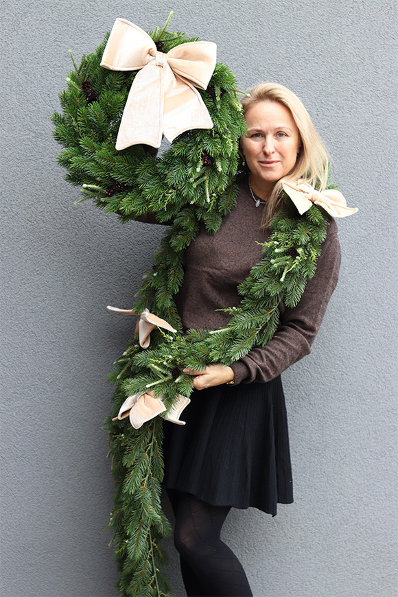 Christmas Beige, girlanda zimowa z kokardą,