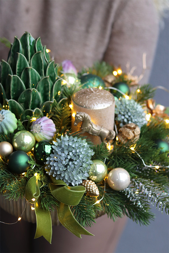 Karczoch Deluxe, świąteczny stroik na stół