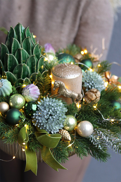 Karczoch Deluxe, świąteczny stroik na stół