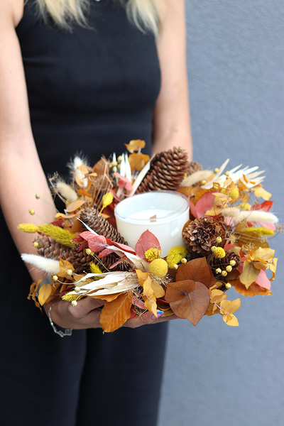 Boho Candle B, dekoracyjny wianek ze stabilizowanych roślin, śr.30cm