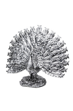 Peacock Silver, figurka dekoracyjna paw, wym.36,5x42x18cm