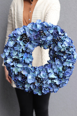 Hortensje Blue 2, wysokiej jakości wianek z hortensjami, śr.45cm 