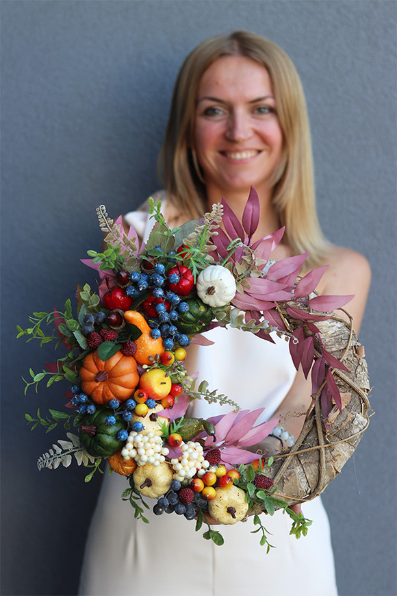 zestaw dekoracji jesiennych, kompozycja Menata & wianek Lunera