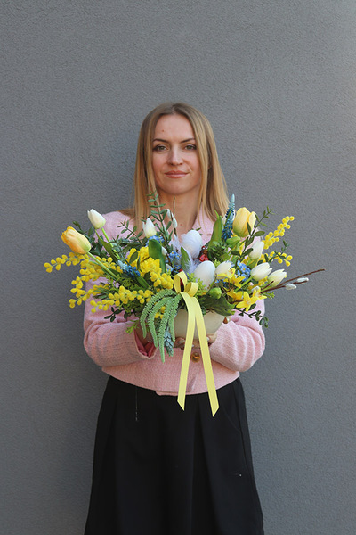 Mimosis, stroik wielkanocny z kurami