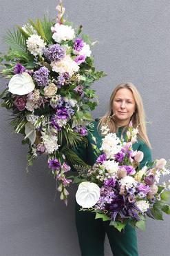 Fioleti, komplet dekoracji nagrobnych, wiązanka + bukiet 