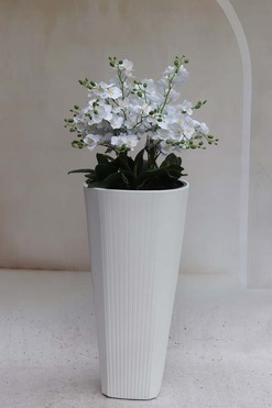 OD RĘKI Madrid Stripes, duży storczyk podłogowy w białej donicy, wys.125cm