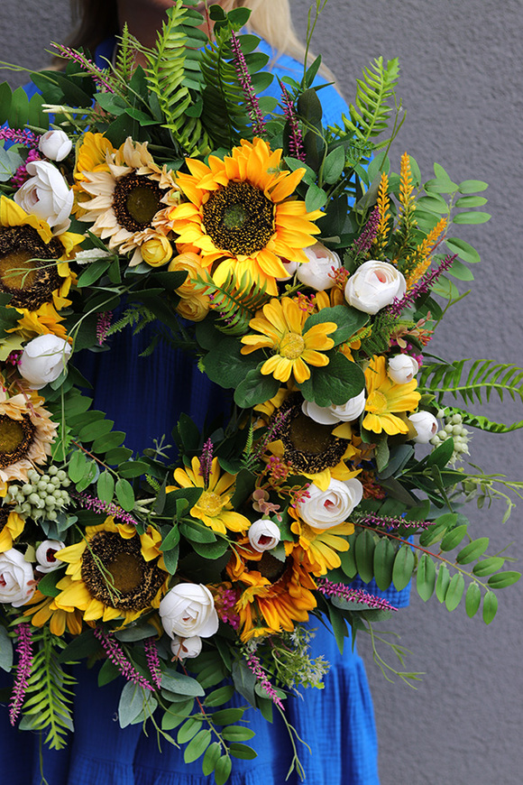 Słoneczniki, wysokiej jakości wieniec jesienny, śr.50cm