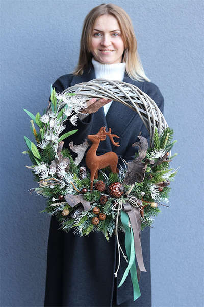 zimowy wianek z reniferem Ren Dekor, śr.47cm