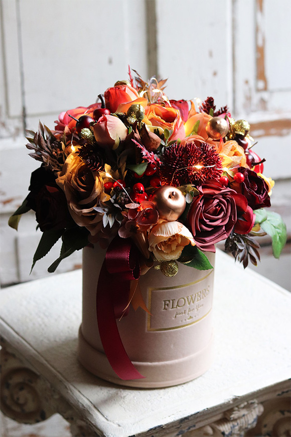 Gerita LED, bordowy flowerbox świąteczny