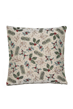 Ostrokrzew, świąteczna poszewka gobelinowa dwustronna, 45x45cm 