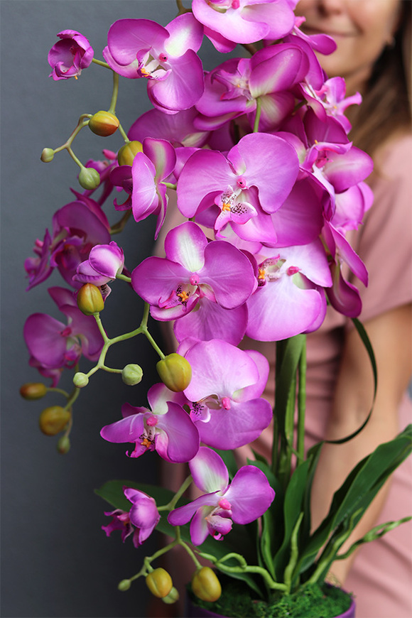 Fuksja Nemia Violet, sztuczny storczyk w fioletowej doniczce