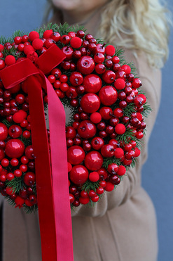 Karminowa Ekspresja, świąteczny wianek dekoracyjny, śr.27cm