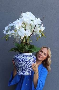 Amfora Blue Busan, sztuczny storczyk w amforze, wys.80cm