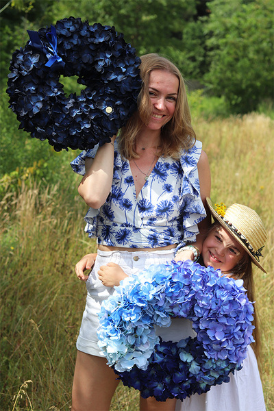 Hortensja Blue 2, wysokiej jakości wianek z hortensjami